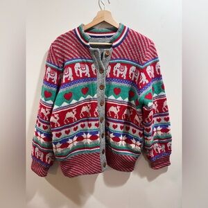 Vintage 1960s Wool Chunky Knit Christmas Holiday Sweater Oversized - Women’s L